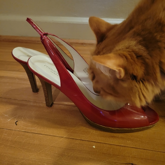 Preview International Red Patent Leather Peep Toe Pumps - Size 10 - Picture 3 of 5